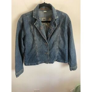 Daniel Jeans Womens Blue Denim Jacket Floral Embroidered Beaded Western Size L